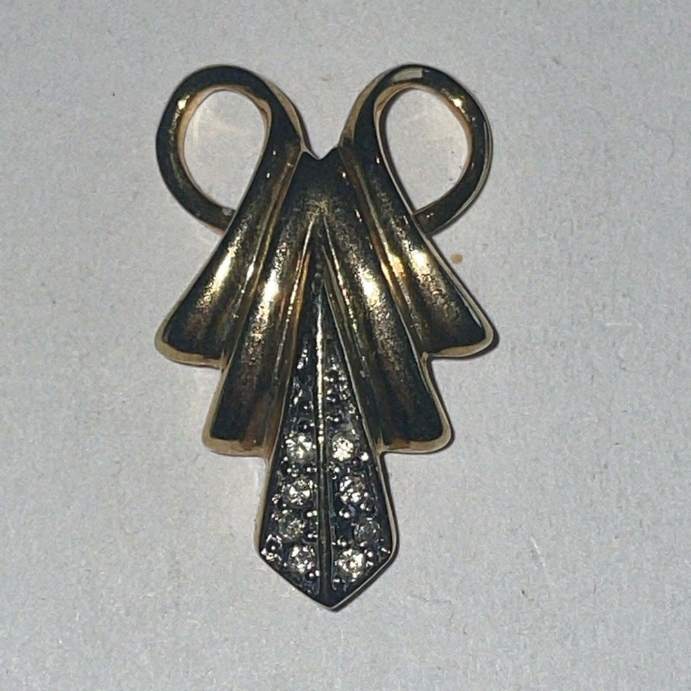 Gold Tone Vintage CZ Rhinestone Slider Necklace Pendant
